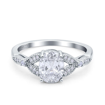 Oval Art Deco Wedding Ring Accent Vintage Simulated Cubic Zirconia 925 Sterling Silver